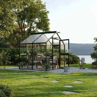 Greenhouse Novum II, 4 mm glass + polycarbonate, fir green Greenhouse Novum II, 4 mm glass + polycarbonate, fir green