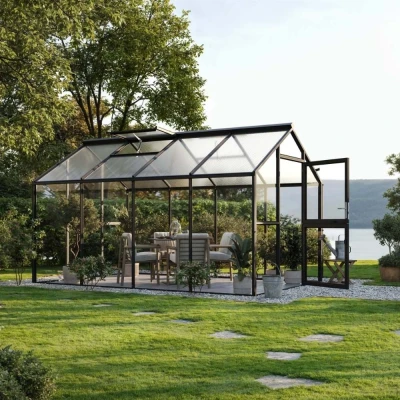 Greenhouse Novum IV, 4 mm glass + polycarbonate, anthracite-grey Greenhouse Novum IV, 4 mm glass + polycarbonate, anthracite-grey
