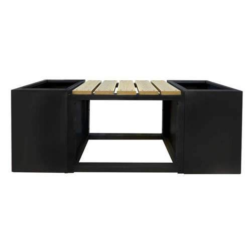 Bænk m/2 blomsterkasser i sort