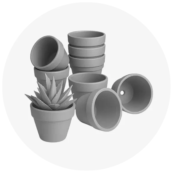 Grey icon with a drawing of plant pots